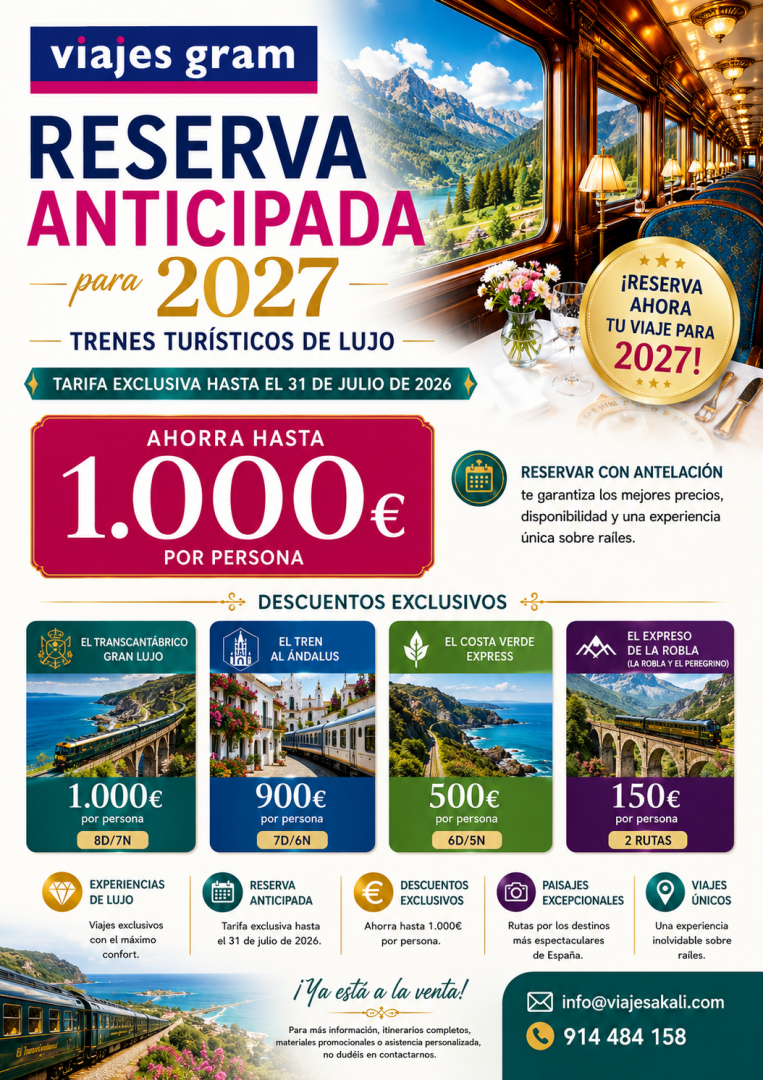 Reserva Anticipada 2027 – Trenes Turísticos de Lujo